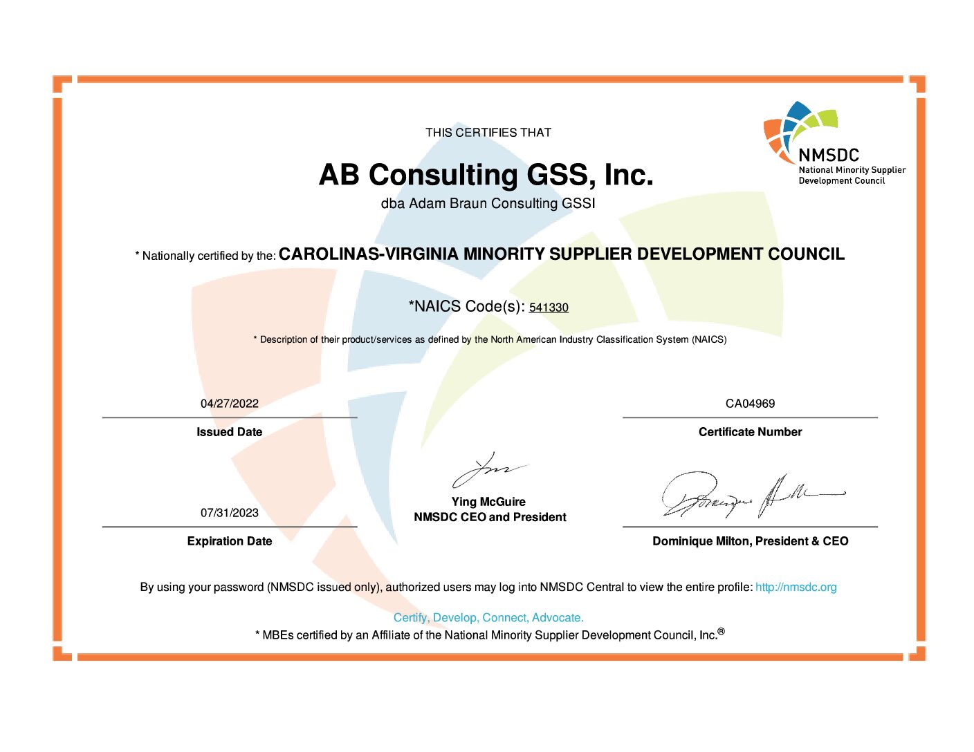 AWARDS & CERTIFICATIONS AB Consulting GSS, Inc.