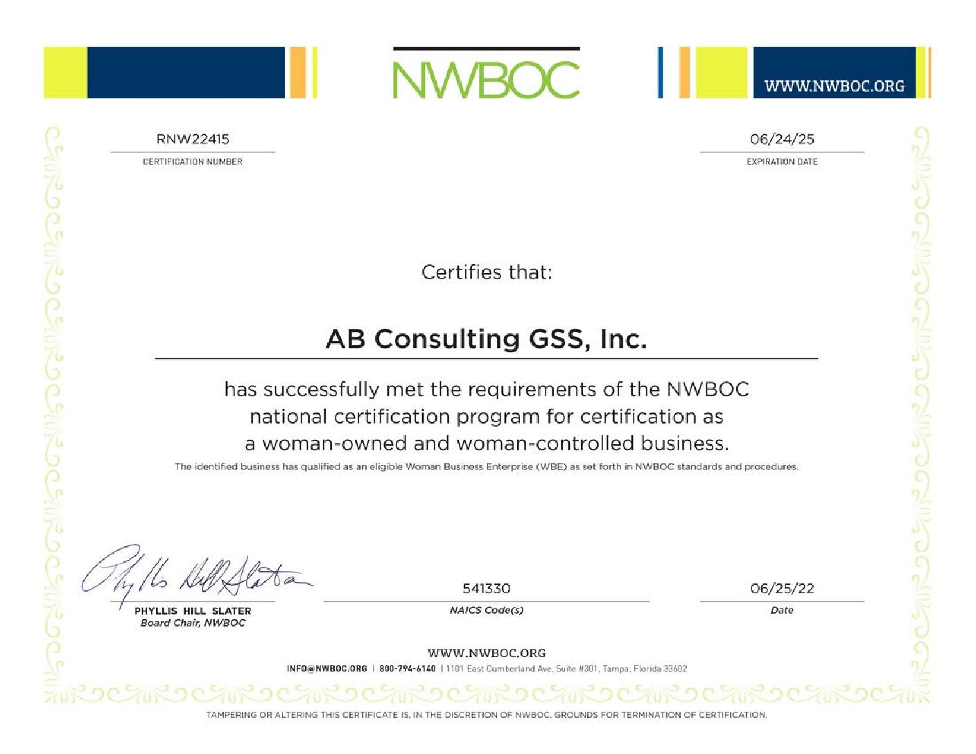 AWARDS & CERTIFICATIONS AB Consulting GSS, Inc.