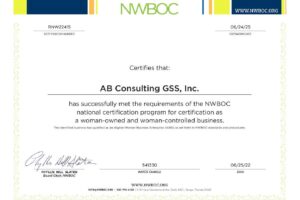 AB Consulting GSS, Inc. 2022-2025 WBE Certification No. RNW22415 6-25-22 to 6-24-25